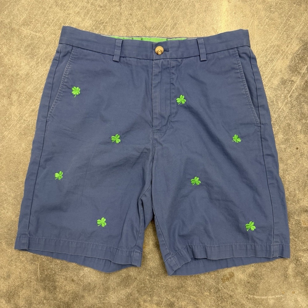Vineyard Vines Mens Lucky Clover Embroidered Breaker Blue Shorts 9" Inseam Sz 32